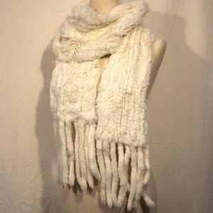 Rabbit Knitted 6" Width Xlong  62" Scarf  With Self 8" Tassels in White